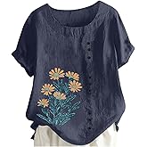 SMIDOW Bohemian Tops For Women Short Sleeve Spring Summer Boho Shirts Floral Print Loose Business Casual Work Blouses