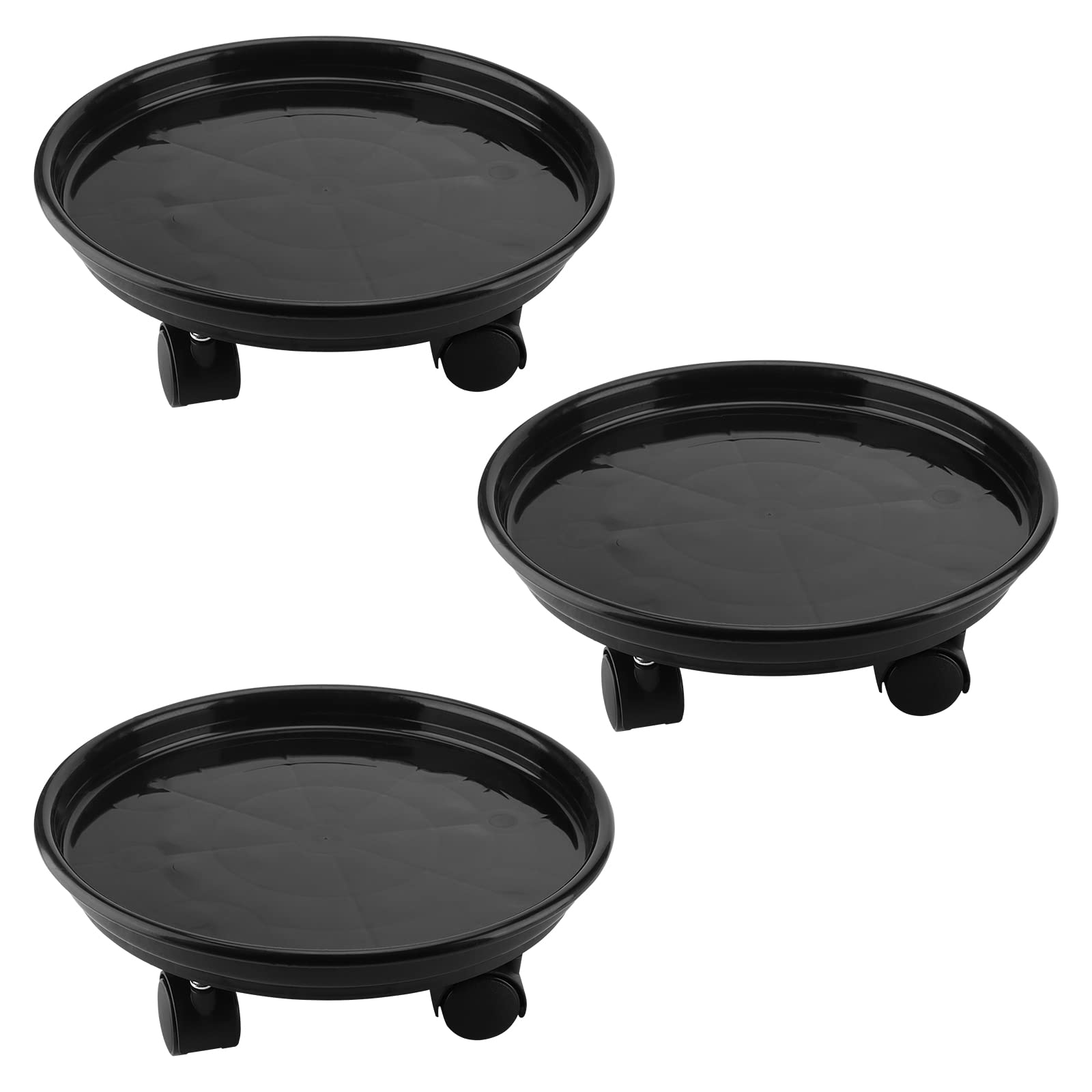 ZEONHEI Pack of 3 33 cm Rollable Plant Stand, Flower Pot Saucer with Wheels, Mobile Plant Trolley Plant Roller Round for Indoor and Outdoor Plants, Load Capacity 50 kg, Black