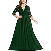 CYCLAMEN Plus Size Wedding Dress Lace Chiffon Deep V-Neck A-Line Long Sleeve Maxi Dresses Formal Evening Gown Cocktail