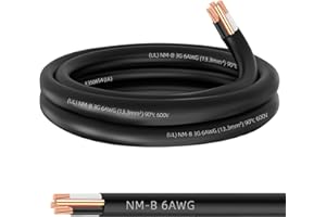 XMK NM-B 6/3 Wire with Ground,Stranded Indoor 6/3 W/G NM-B Cable 10ft,6 AWG Copper Wire 6 Gauge 3 Conductor Nonmetallic Sheathed NM-B Cable,Residential Electrical Wiring for Branch Circuit Switches,Outlet