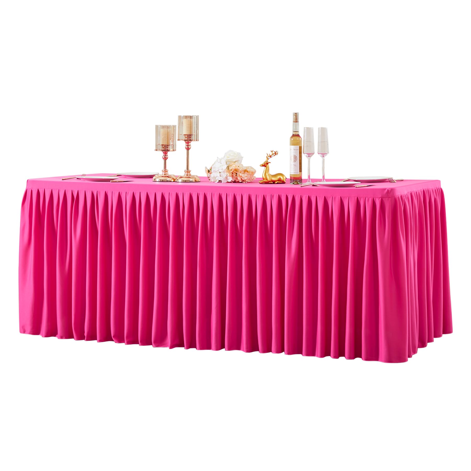 Photo 1 of 1 Pack Hot Pink Rectangle Table Clothes for 4 Foot Tables, Polyester Wrinkle Free Fitted Tablecloths 4ft Stretch Table Cover with Skirt for Wedding, Birthday, Parties, Trade Show, Craft Show