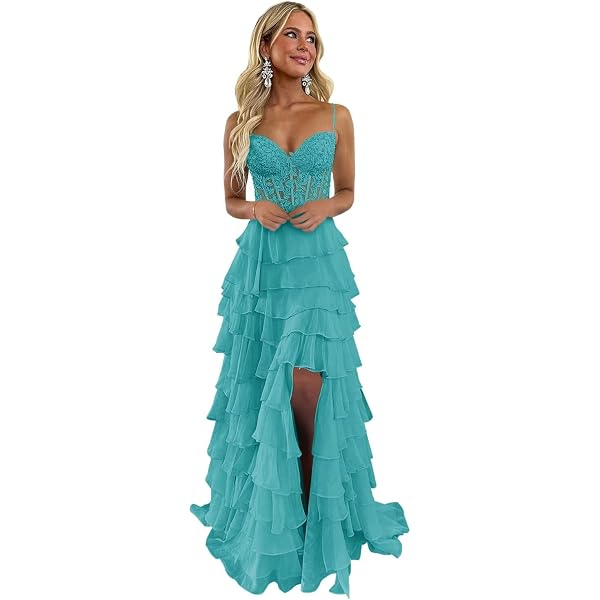 strapless a-line ruffle long prom dress with split Red Tulle Short Prom Dresses,A-Line Semi Formal Dress  jkprom