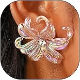 Acrylic Flower Earrings for Women Colourful Big Cubic Zirconia Floral Drop Earrings Hypoallergenic Resin Petal Statement Earrings Jewelry Presents
