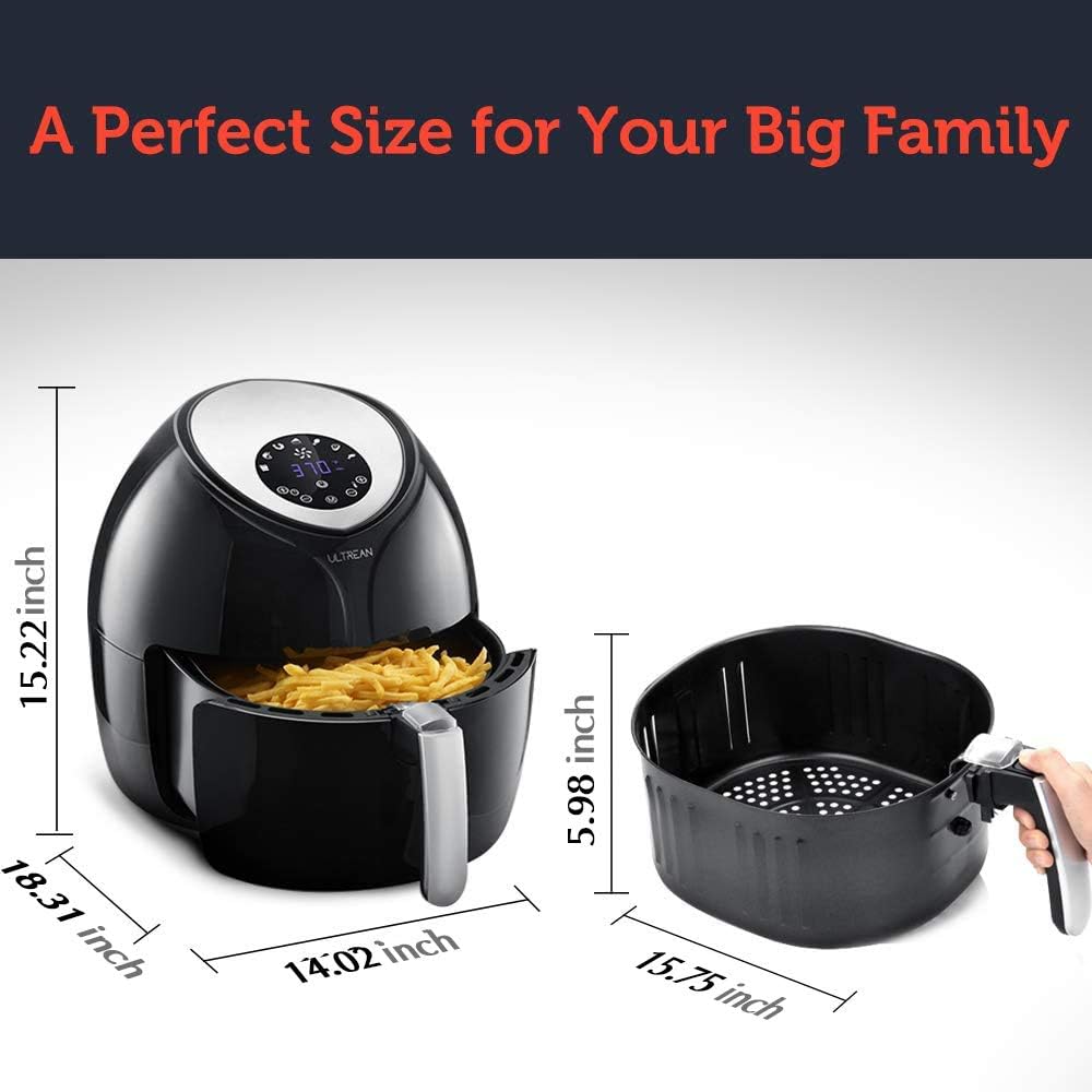 Ultrean 8.5 Quart Air Fryer, Electric Hot Air Fryers XL Oven Oilless Cooker with 7 Presets, LCD Digital Touch Screen and Nonstick Detachable Basket, UL Certified, Cook Book, 1-Year Warranty, 1700W (Black): Kitchen & Dining