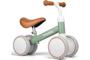 Phobby Baby Balance Bike for 1 2 Years Old Boys Girls, 4 Wheels Toddler Bike with Adjustable Seat, 12-24 Months Kids First Birthday Christmas Toy Gift