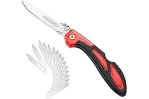 LANCERGEAR Hunting Knife Skinning Knife Pocket Foldable with 15 Extra Replaceable Sharp Blades, Safe and Fast Disassembly in 1 Second with Single Hand