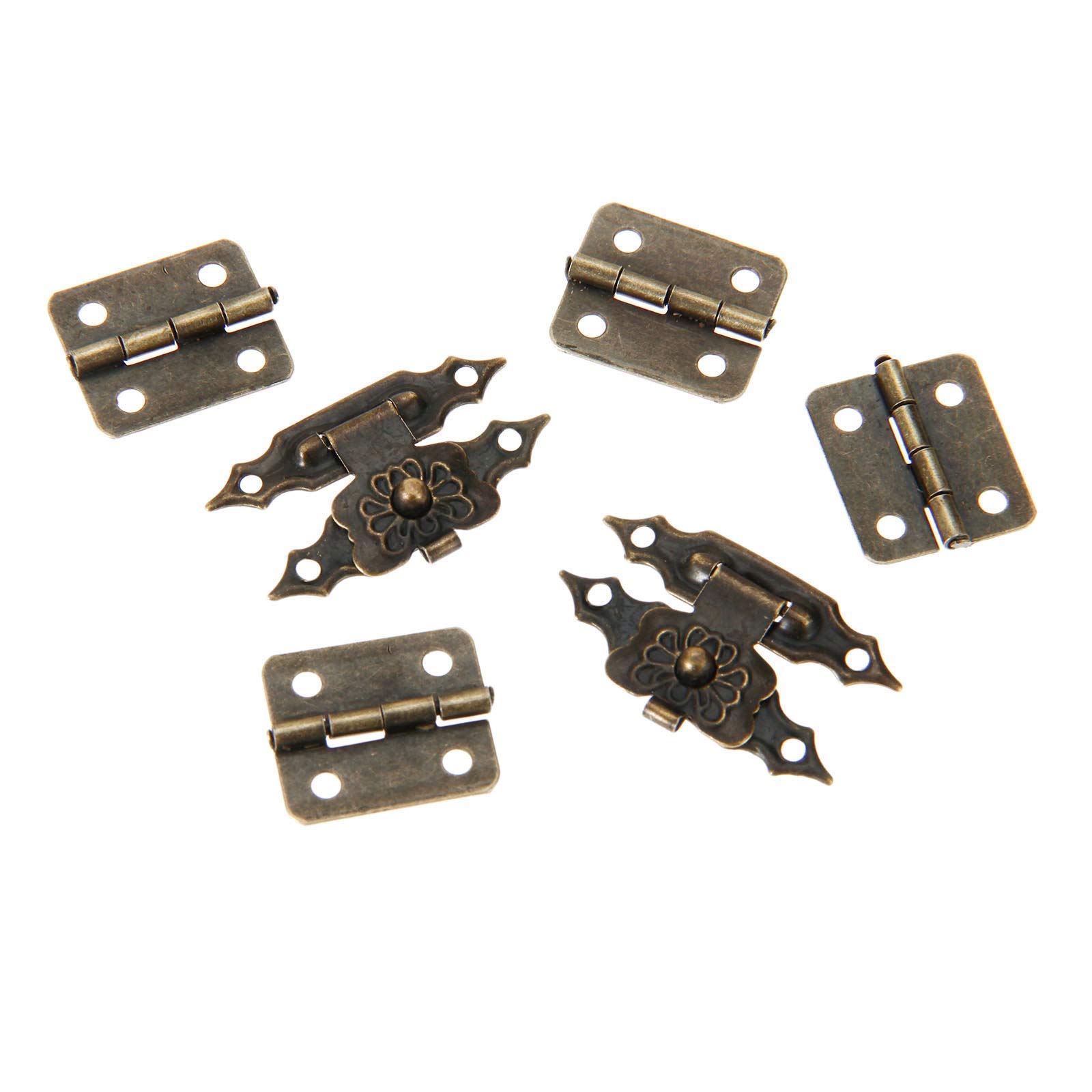 Photo 1 of 10pcs Vintage Lock Latch Hasps Clasp & 20pcs Antique Bronze Hinges withs Screws for Doors Cabinets Furnitures Cases Box