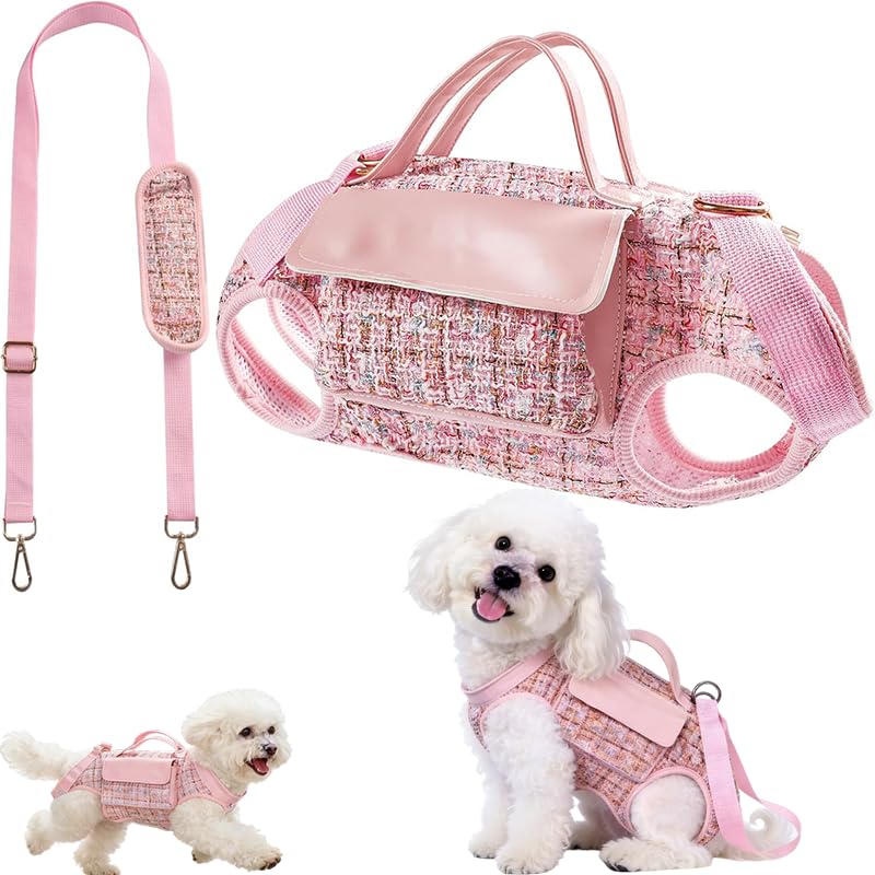 Photo 1 of Dog Lift Harness Backpack for Small Dogs Cats, Adjustable Straps Dog Sling Carrier Full Body for Hiking, Travel, Outdoor – Pink Medium
