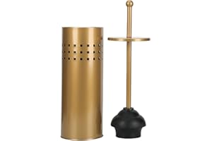 HIHIA Gold Toilet Plunger with Holder Caddy for Bathroom Metal Canister Holder Drip Cup Stand, Heavy Duty, Cup Holder Inner, Deep Cleaning, Made of Metal