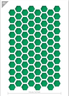 QBIX Sechseck Schablone - Wabenschablone - Muster Schablone - A5 Größe - Wiederverwendbare Kinder freundlich DIY Schablone für Malerei, Backen, Handwerk, Wand, Möbel