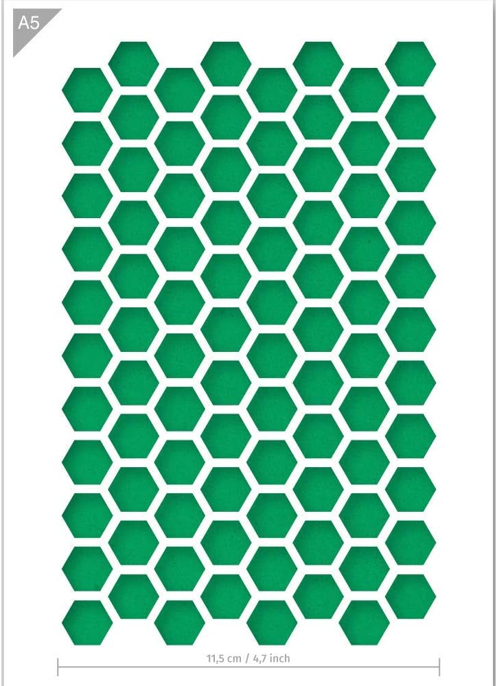 QBIX Sechseck Schablone - Wabenschablone - Muster Schablone - A5 Größe - Wiederverwendbare Kinder freundlich DIY Schablone für Malerei, Backen, Handwerk, Wand, Möbel