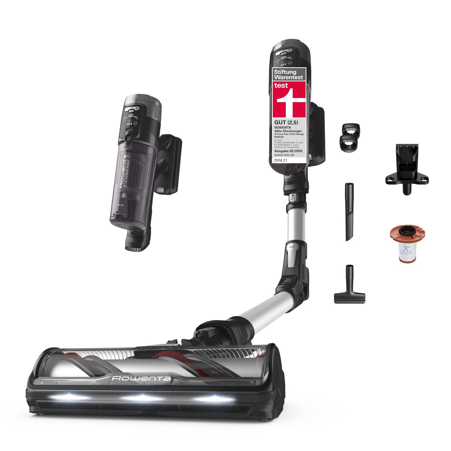 Rowenta X-Force Flex 13.60, kabelloser Akku-Staubsauger, Allergiker-Modell, tiefe Reinigungskraft, Flex-Gelenk, 150 Air Watt, bis zu 60 Minuten Laufzeit, Made in France, RH9A36WV