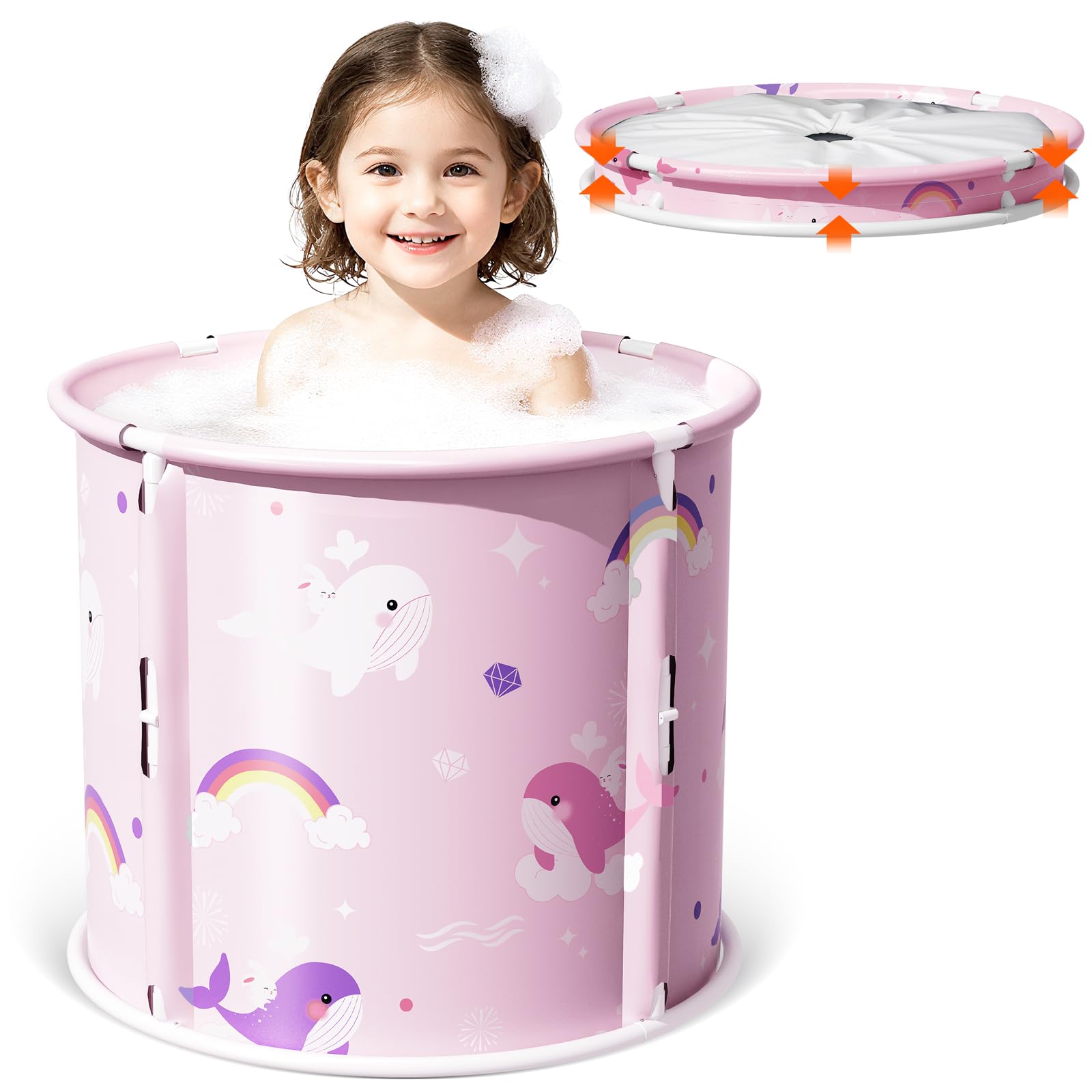 Photo 1 of Portable Bathtub, Foldable Bathtub for Kids, Therapy Tub for Shower Stall Bathroom Fold Up Japanese Soaking Hot SPA Bath Tub, Christmas Gifts for Boys and Girls 21.65''x23.62''(Ocean World Pink)