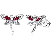 AOBOCO Dragonfly Earrings Studs with Crystal Sterling Silver Dragonflies Jewelry Gifts for Women Birthday Christmas Gifts