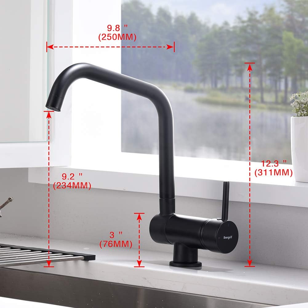 Ibergrif, Folding Kitchen Tap with Rotation Spout, Sink Mixer Ideal for Window Installation, Black - Image 4