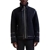KARL LAGERFELD Men's Outerwear Banded Collar Faux Shearling Jacket With Leather Trims