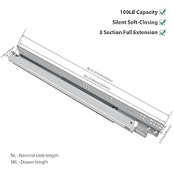 LONTAN 1 Pair Undermount Soft Close Drawer Slides