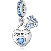 Aurevella 925 Sterling Silver Heart Birthstone Charms for Bracelets and Necklaces Happy Birthday Christmas Women&Mom Jewelry Gifts