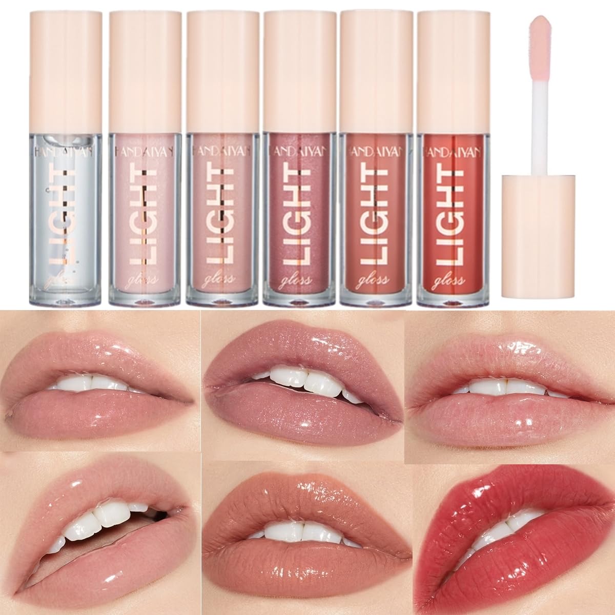 6Pcs Lip Oil Light Lip Gloss Set Moisturizing Lip Glow Oil Long Lasting Waterproof Liquid Lipstick Crystal Jelly Lip Tinted Liquid Lipstick for Girls and Women (SetC)