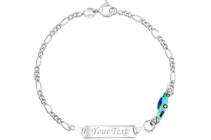 UNICORNJ 925 Italy Sterling Silver Child or Baby Name Bracelet Girls Boys, Personalized Engraved Kids ID Bracelets, 6.5" Figaro Chain, Enamel Charm Newborn Infant Toddler Kid Jewelry
