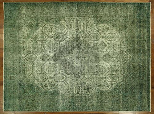9'x12' Overdyed Collection Virdian Green Tabriz Hand Knotted Wool Area Rug H7312