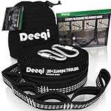 DEEQI Adjustable Tree Straps, 100% No Stretch Eco-friendly XL Hammock Straps for tree, 12 Feet, 40 Loops, 2000+ LBS Suspension System Kit for Camping, Hiking or Backyard - Set of 2 with 2 Carabiners