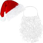 JIEOU Santa Hats and Beard Christmas Decorations for Adults, Xmas Hat Santa Beard Mask Face Cover Costume Accessory for Men Women