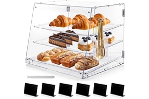 Pulchra Pastry Display Case 3 Tray, Acrylic Bakery Display Countertop - Detachable Tray, Transparent Clear Sturdy Versatile Display Case with Magnetic for Bread Pastry Dessert Food Cookie Kitchen