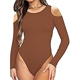 F2CLO Women's Long Sleeve Cold Shoulder Bodysuit Tops Sexy Leotard Jumpsuits