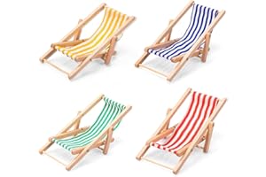 LYNKAYE Dollhouse Miniature Furniture Accessories Foldable Wooden Beach Chair Mini Longue Deck Chair Doll House Ornament Kits for DIY Fairy Garden Dollhouse Decoration - Pack of 4