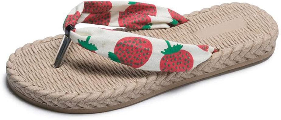 Amazon えみり レディース トングサンダル 麻スリッパ ビーチサンダル ビーサン 夏 編み物 可愛い 果物柄 ルームシューズ 滑り止め 疲れない 海 旅行 軽量 浴衣 オシャレ Huimei えみり ビーチサンダル