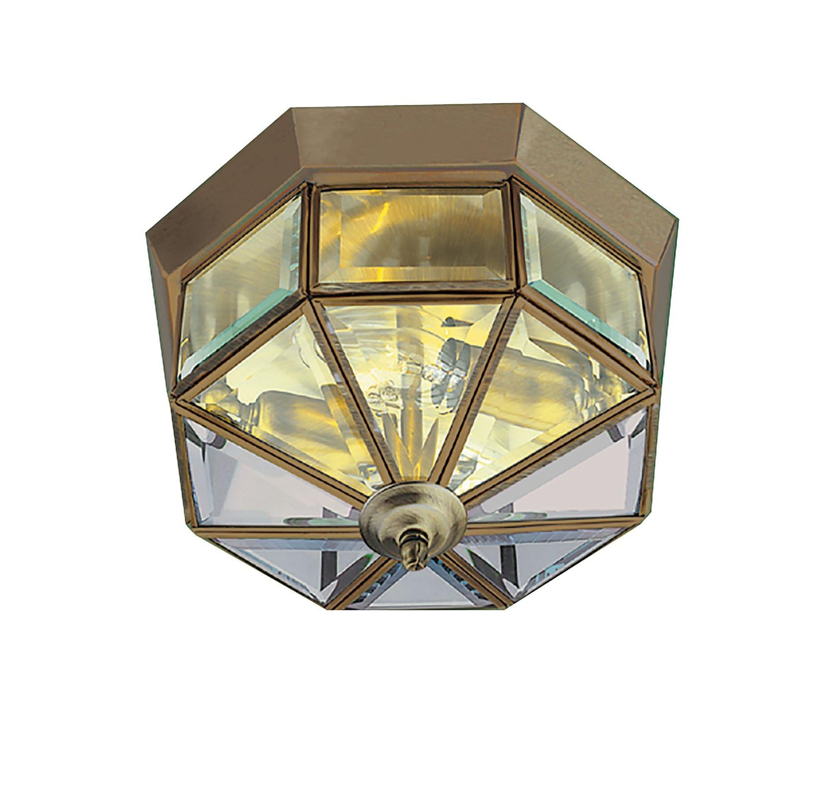 Antique Brass Finish Lantern style Flush Ceiling Light with Glass Panels, 8235AB