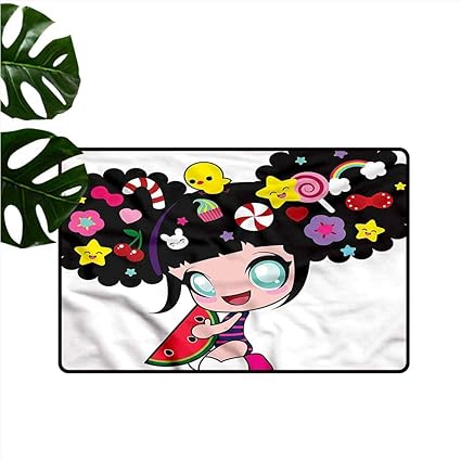 Amazoncom Duckil Washable Doormat Kawaii Girl Eating