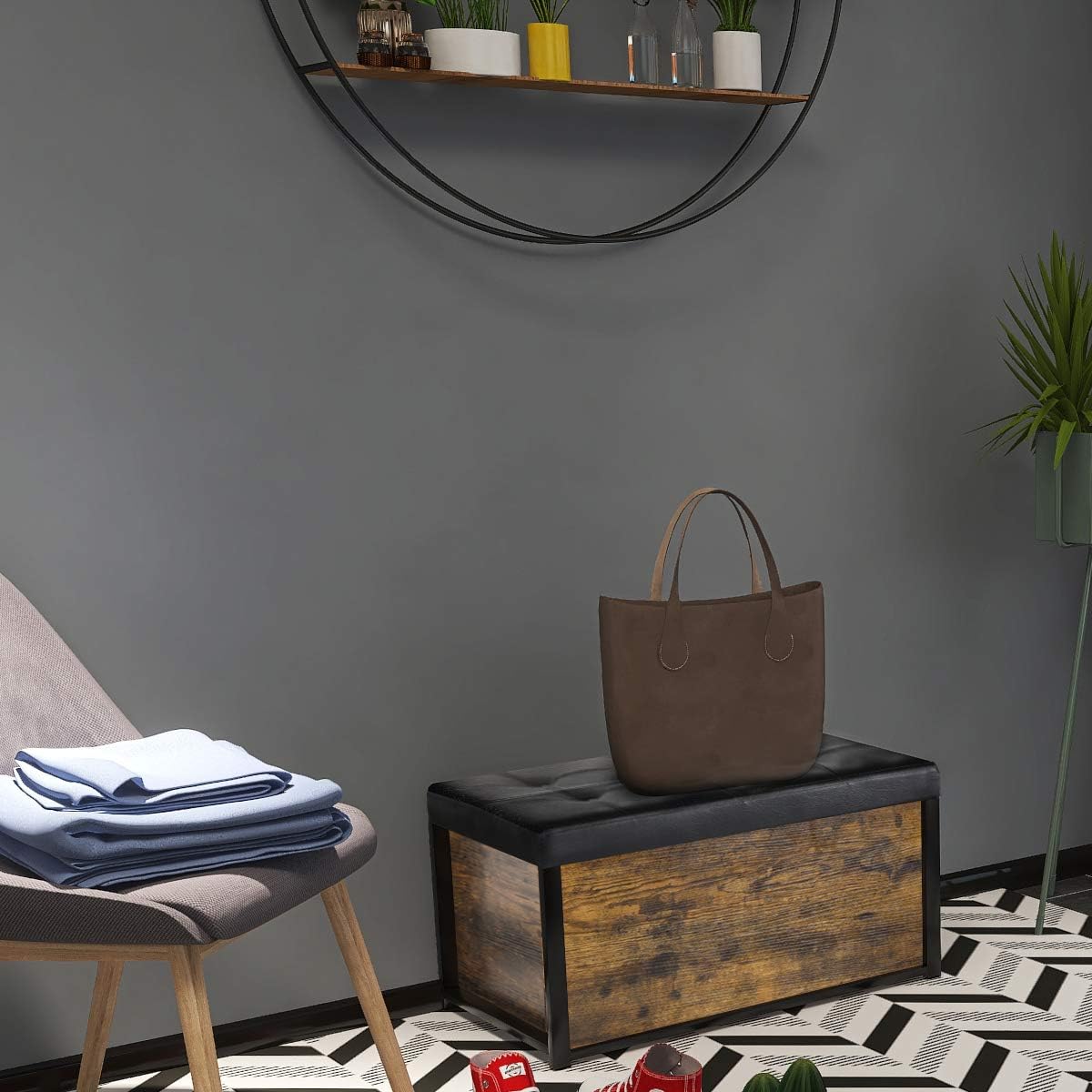 Kamiler Industrial Storage Ottoman Bench,Storage Chest with Faux Leather Padded Seat-Storage,Blanket Organizer for Bedroom,Living Room, Entryway,Hallway: Kitchen & Dining