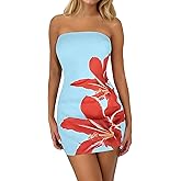 EIFFELT Women's Sexy Tube Mini Dress Floral Print Strapless Bodycon Short Dress Y2k Cocktail Party Going Out Bandeau Dresses