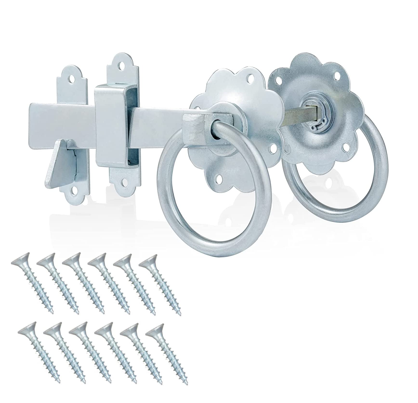 TERF® Heavy Duty Ring Gate Latch Door Lock Silver Ring Handle Garden Gate Door Latch Catch Lock - Weather Protection Ring Gate Latches for External Doors Gate Shed Lock with Fixing Screw - Pack of 1