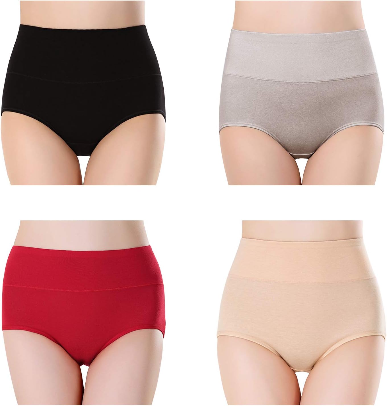 Yinhua Womens Cotton Underwear High Waist Full Coverage Brief Panty Multipack(Pack of 4)