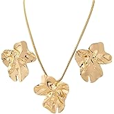 OAOSIOH Chunky Big Gold Earrings Statement Choker Necklace Jewelry Set for Women, Charm Large Irregular Geometry Pendant Bold Stud Party Prom Accessories Gift