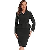 Allegra K 2 Piece Skirt Sets for Women Long Sleeve Blazer and Pencil Skirt Business Suits
