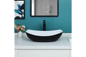 Davivy 22" x 15.7'' Large Matte Black Vessel Sink with Pop Up Drain,Oval Bathroom Vessel Sink,Bathroom Sinks Above Counter,Ceramic Vessel Sink,Matte Black and White Vessel Sink for Bathroom(Large)