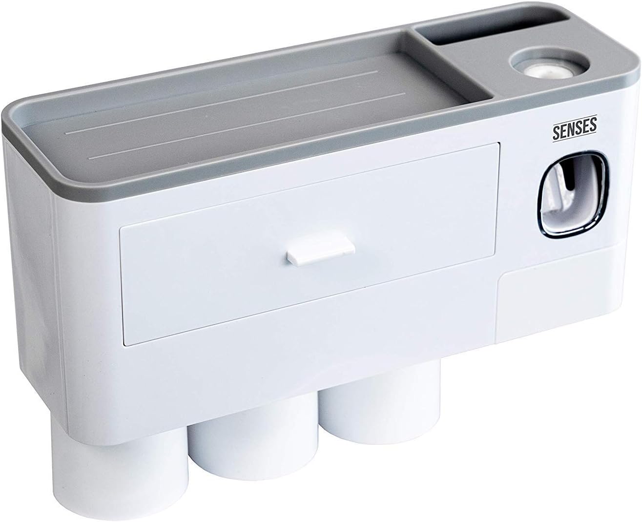 SENSES Premium Toothbrush Holder | Automatic Toothpaste Dispenser for Kids | 3 Family dust Free Cups | 6 Toothbrush Holders | Sink Organizer | Necessities Holder for Bathroom| Gift for New Home