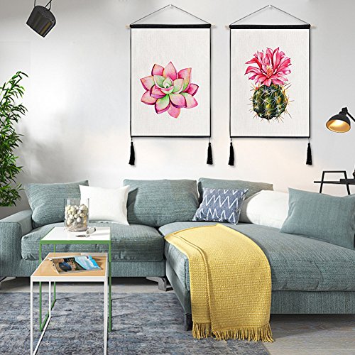 Adarl Hanging Painting Wall Art Wooden Scroll Painting Rolling Art Print on Canvas Framed with Tassel Ready to Hang for Home Office Decor(Lotus)