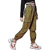 Rolanko Girls Cargo Pants for Kids Loose Streetwear Hip Hop Dance Cotton Cargo Jogger Pants for Kids 4-15 Years