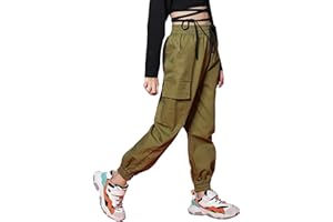 Rolanko Girls Cargo Pants for Kids Loose Streetwear Hip Hop Dance Cotton Cargo Jogger Pants for Kids 4-15 Years