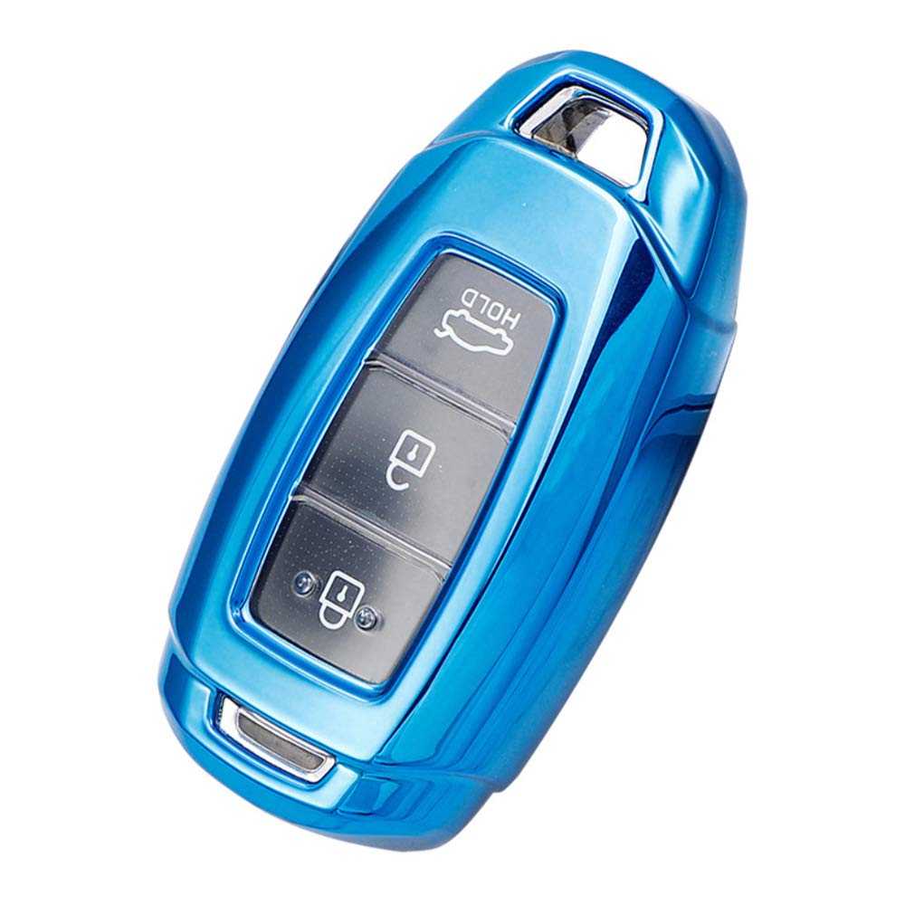 ontto for Hyundai Car Key Cover Premium Soft TPU Silicone Key Fob Cover Holder Protector for 2017-2019 Hyundai Veloster Kona Azera 2019 Hyundai Santa FE i30 ix35 3 Button Keyring Remote Key Fob Blue