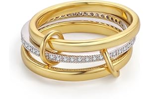RAIFIN 18k Gold Plated Stackable Rings for Women, 3 Rings Set with CZ Cubic Zirconia Band, Silver and Gold Rings for Women Non Tarnish Dainty Rings Set
