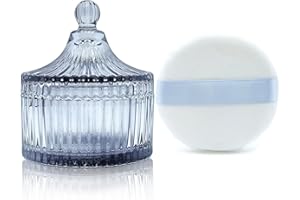 YILUSHENGHUA Ultra Soft Powder Puff and Container 3.3" High Density Velvet Dusting Washable Reusable Powder Puff,Body Powder Puff and Glass Jar Holder Loose Powder Box with Puff for Face Makeup(Gray)