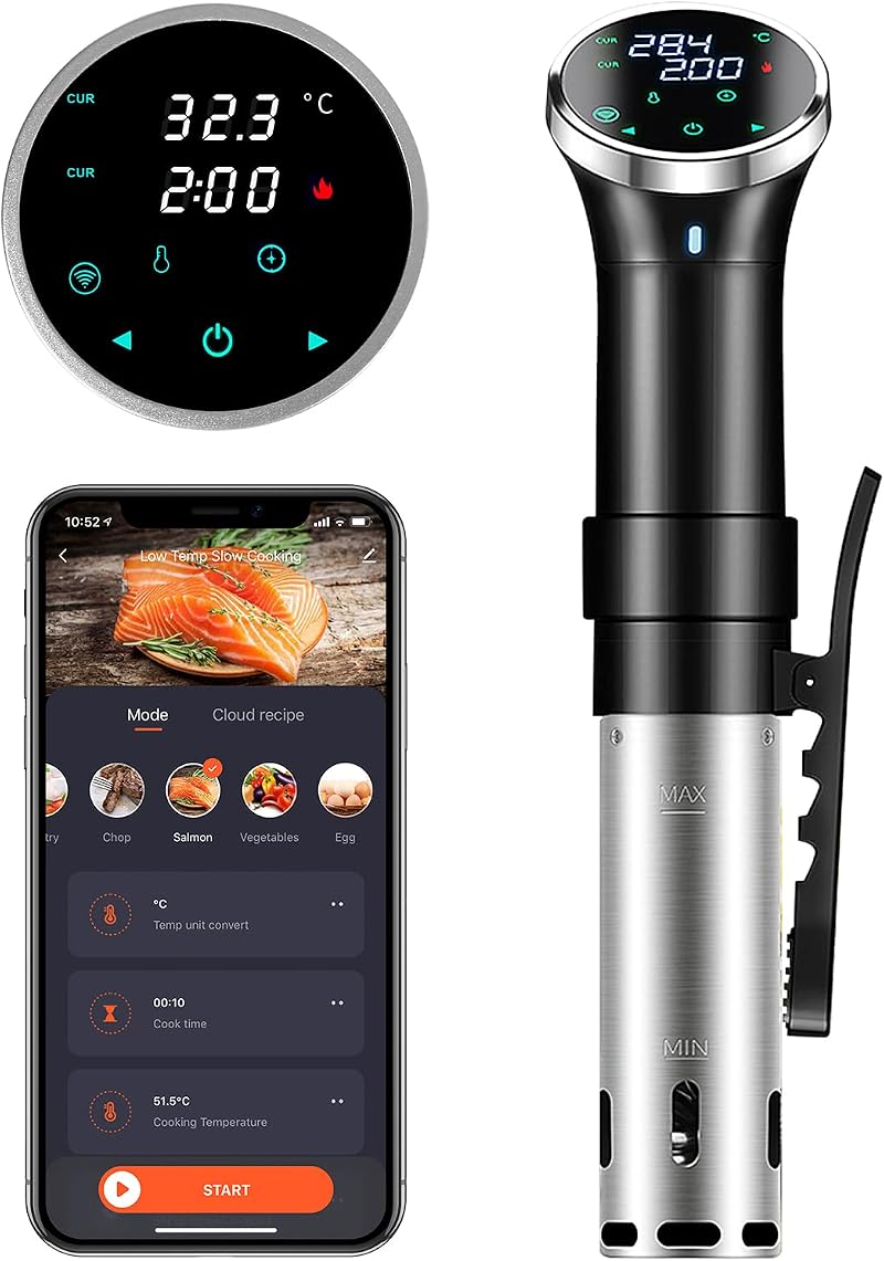 SURLABA 1100W WiFi Sous Vide Cooker, Precision Temp 25-95℃, Timer