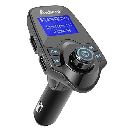 Anbero FM Transmitter Bluetooth Auto Adapter Freisprecheinrichtung Kfz-Einbausatz mit 3,5 mm-Audio-Anschluss, Lesen Mikro-Sd-