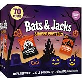 Halloween Pretzels Bats &amp; Jacks Shapes, 70 Count Snack Bags (35 oz) | Individually Wrapped Party Treats for Trick-or-Treating, School Events, Lunchboxes